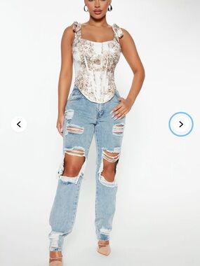 Fashion Nova Cream Floral Corset Crop Top